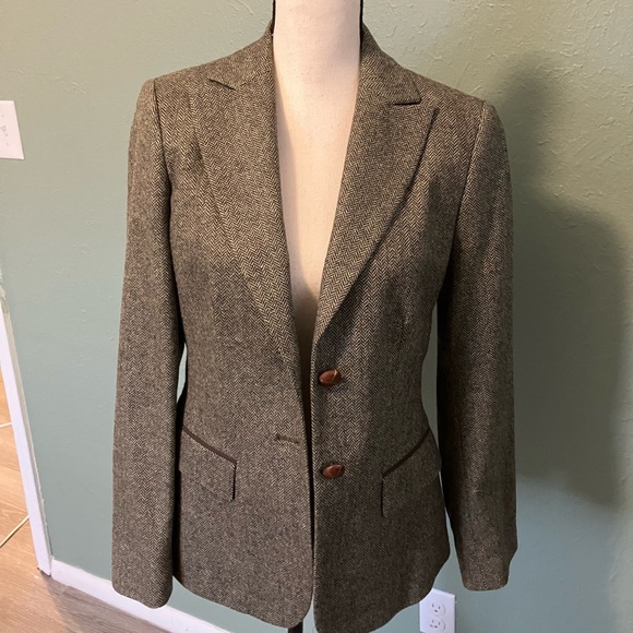 NWT Tweed Herringbone Green Wool Barbour Blazer Jacket - Picture 4 of 12